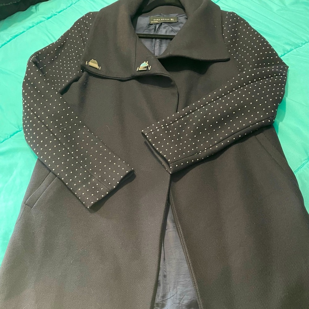 Zara Wool Coat Navy Blue with studs